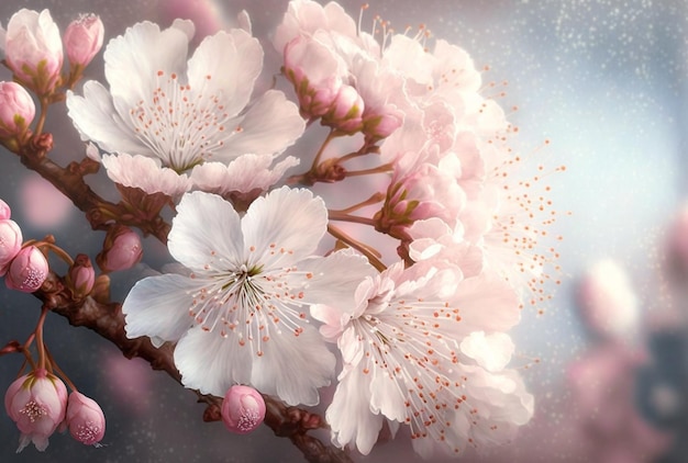 beautiful branch of light pink cherry blossoms