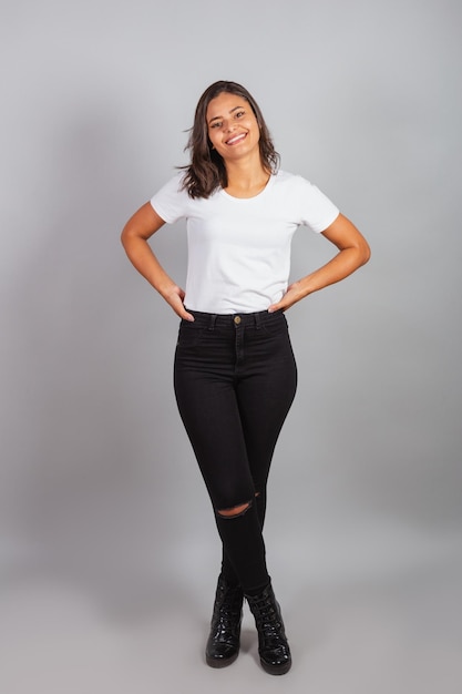 Beautiful Brazilian woman in white shirt photo shoot