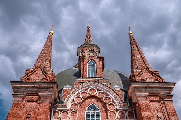 Beautiful brick old church in a village in Russia