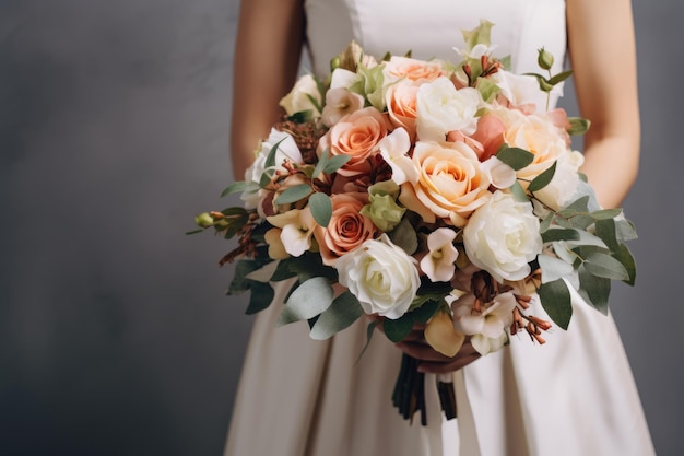 美しい結婚式の花束 愛を込めてお祝いの花束を握る女性のカットショット