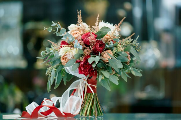 Beautiful bridal bouquet of fresh flowers