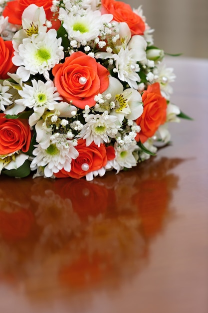 A beautiful bridal bouquet at a wedding party