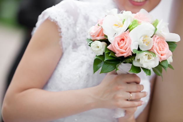 A beautiful bridal bouquet at a wedding party