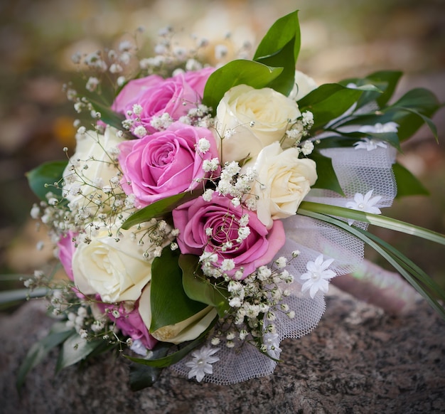 A beautiful bridal bouquet at a wedding party