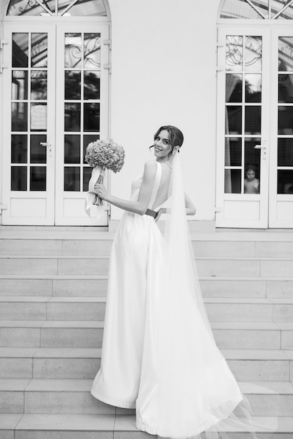 Beautiful bride black and white portrait