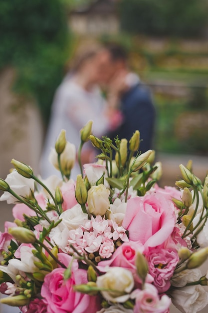 Beautiful bride bouquet in her hands closeup 2146