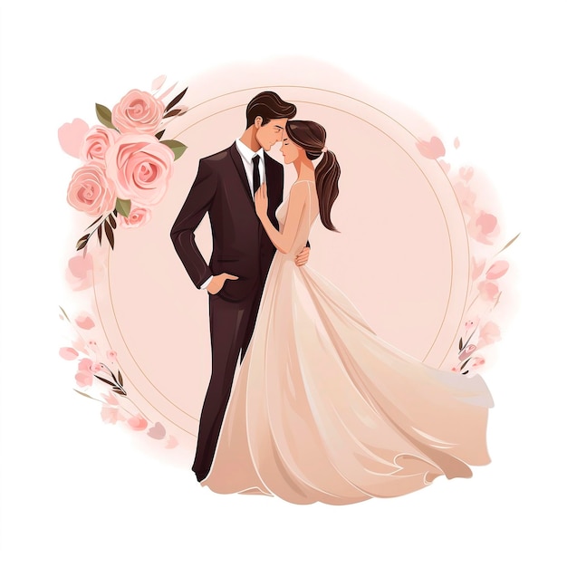 Beautiful bride and groom on a wedding day Vector illustration