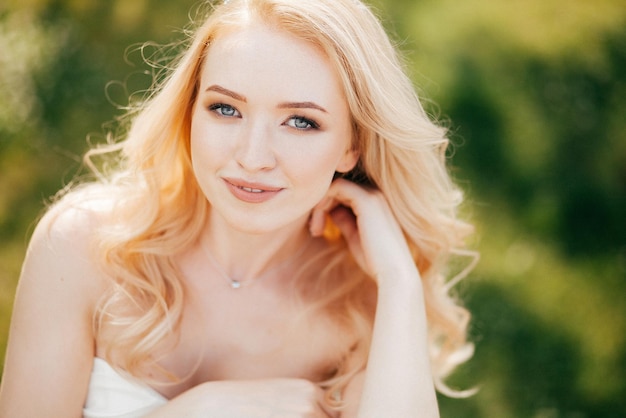 Beautiful bride smiling portrait blonde