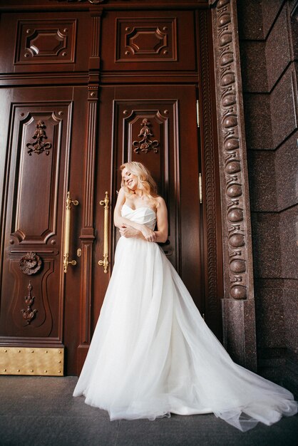 Beautiful bride smiling portrait blonde