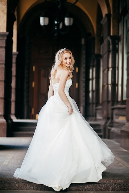 Beautiful bride smiling portrait blonde