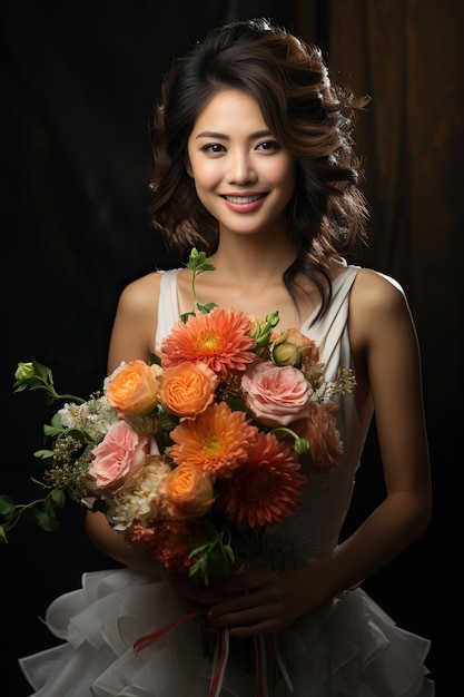 Beautiful Bride in wedding day with bouquet