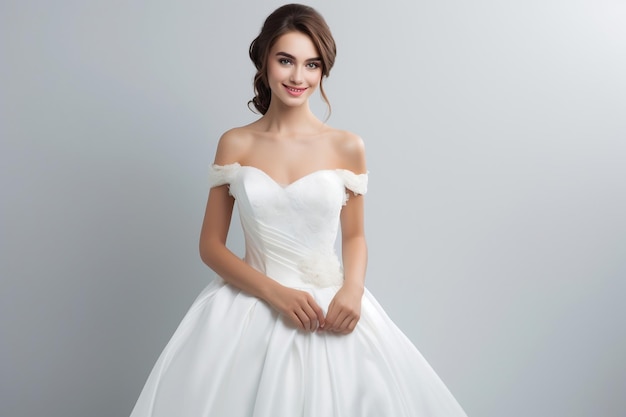 Beautiful Bride in Wedding Dress Smiling Happily Generative AI