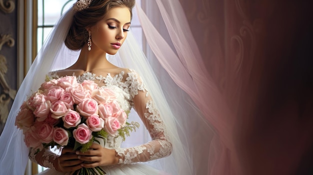 Beautiful bride in wedding luxury dress