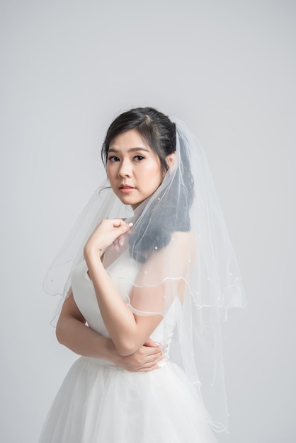 Beautiful bride on white background