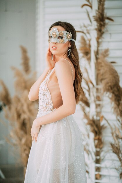 beautiful bride in a white dress