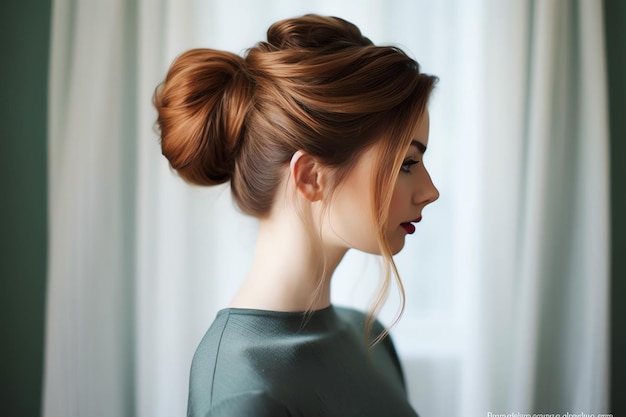 Photo a beautiful bride with a bun hairstyles for long hair look from back a female hairstyle rear view