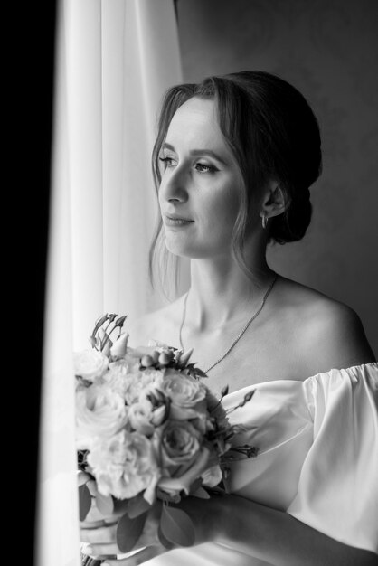 Photo beautiful bride with wedding bouquet