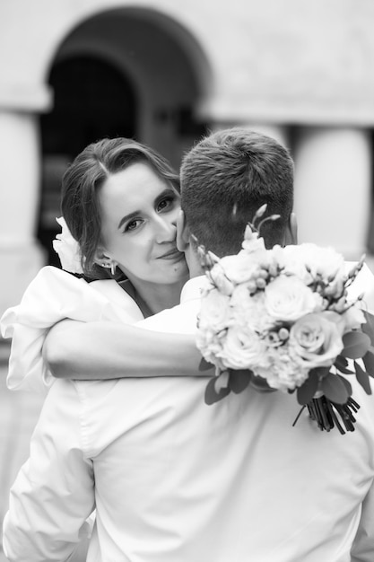 Beautiful bride with wedding bouquet