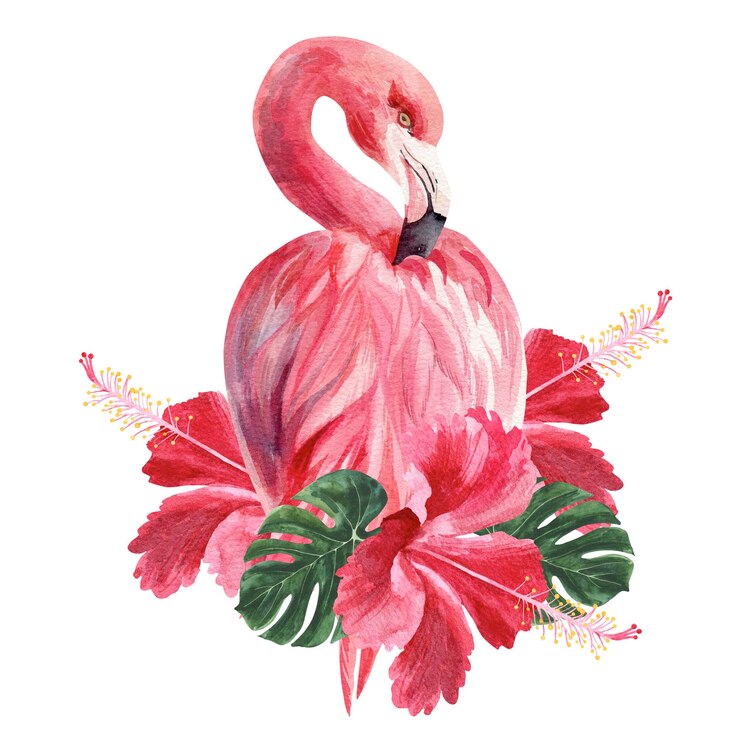 Photo beautiful bright bird surrounded by flowers watercolor illustration on a white background