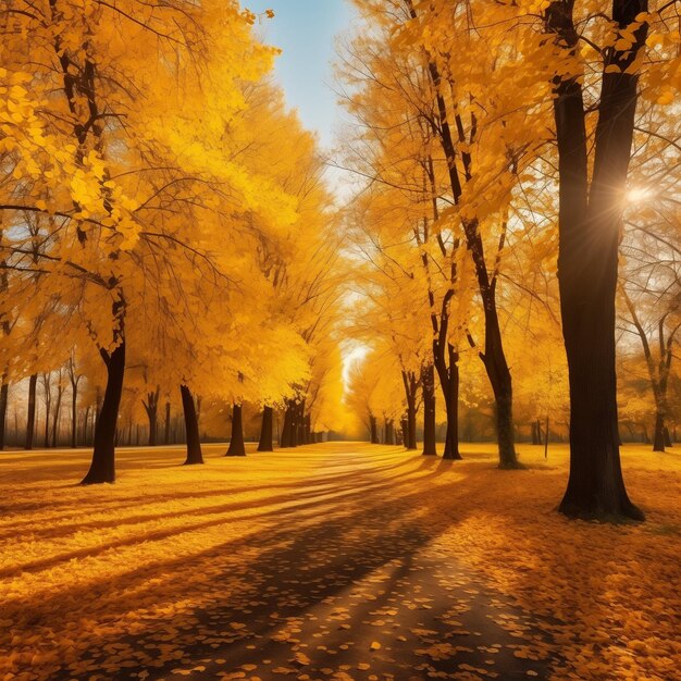 Photo beautiful bright colorful autumn landscape with a carpet of yellow leaves generative ai