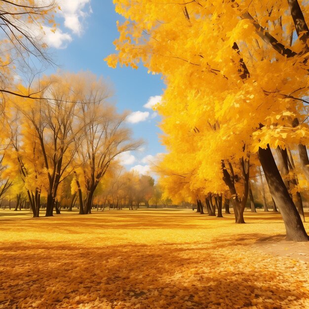 Photo beautiful bright colorful autumn landscape with a carpet of yellow leaves generative ai