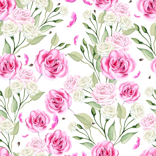 Beautiful Bright Colorful Watercolor Pattern With Rose Flowers Illustration