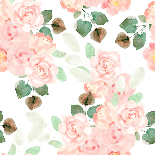 Beautiful Bright Colorful Watercolor Pattern With Rose Flowers Illustration