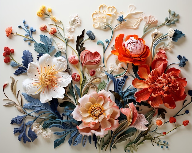 陶器のタイルに美しい明るい花のデザインの装飾パターン