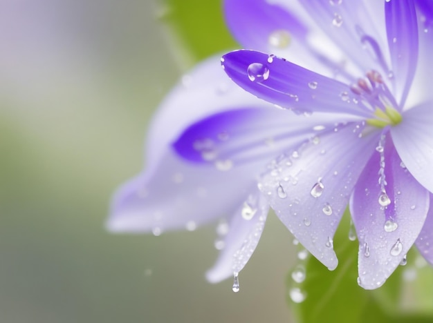 Beautiful Bright Lilac Bell Flower in Drops of Dew