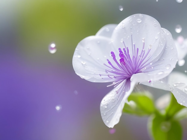 Beautiful Bright Lilac Bell Flower in Drops of Dew