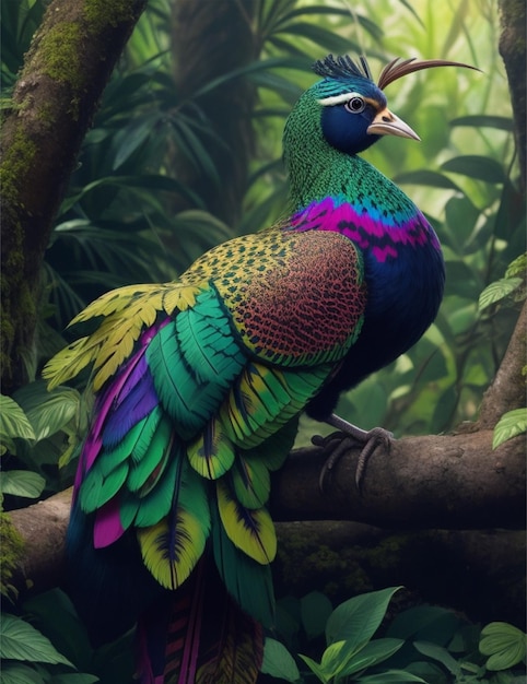 beautiful bright multicolor peacockS in jungle