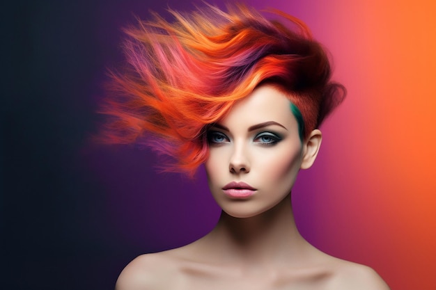 beautiful bright portrait of a girl with colored hair for a hairdresser