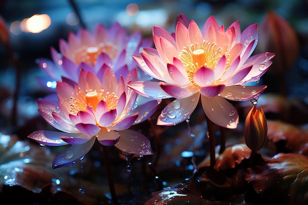 A Beautiful bright purple lotus flower generated by AI