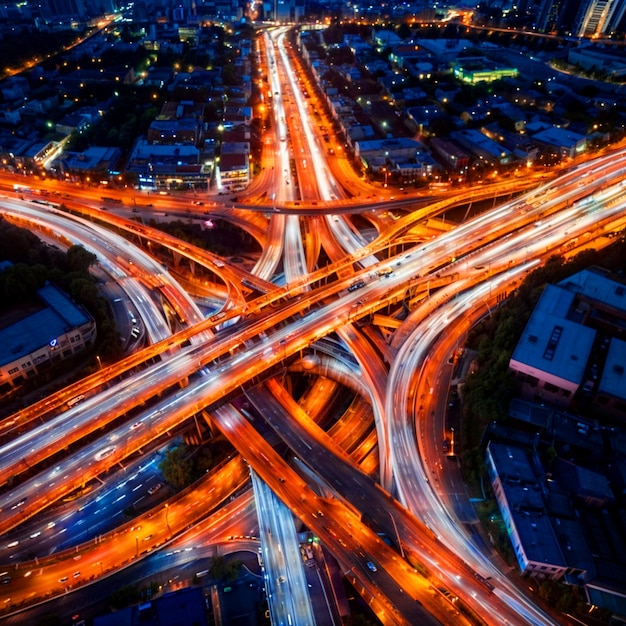 Beautiful bright road junction in the city at night