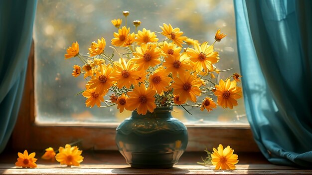 Beautiful bright still life with yellow flowers