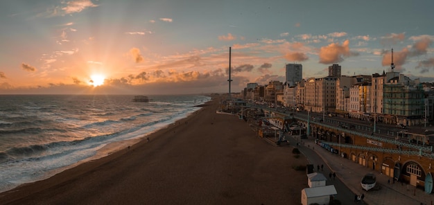 Beautiful brighton beach view magical sunset and stormy weather in brighton