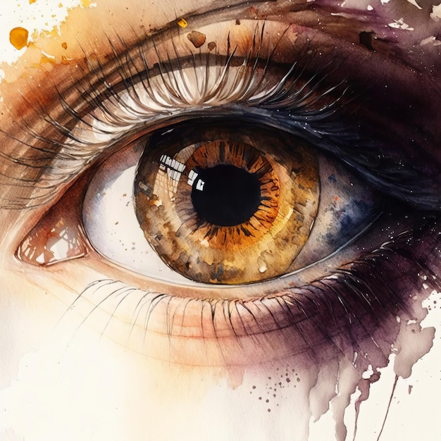 Beautiful brown eye. ink and watercolor drawing