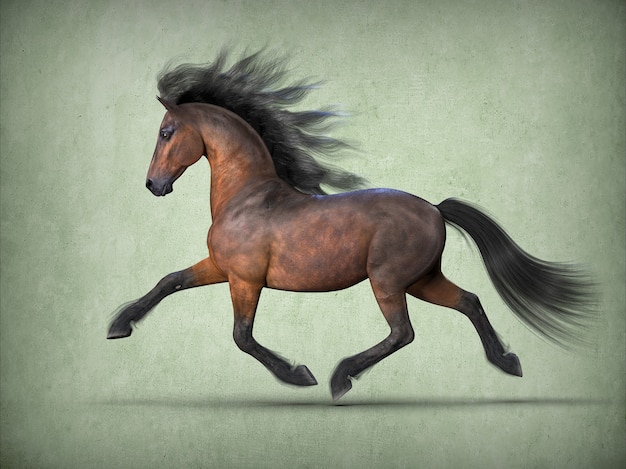 Beautiful brown horse 3d rendering