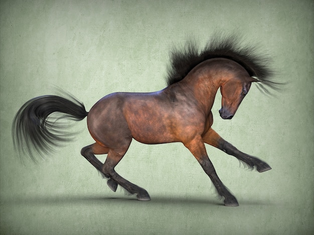 Beautiful brown horse 3d rendering