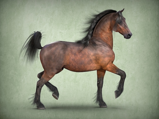 Beautiful brown horse 3d rendering