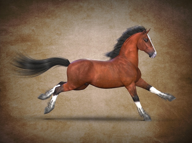 Beautiful brown horse 3D visualization