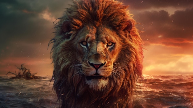 Beautiful brown lion king head ultra wall angry animal wallpaper image AI generated art