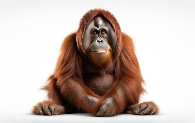 Beautiful Brown Orangutan Monkey Isolated on White Background