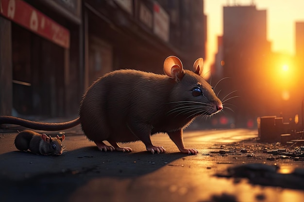 Photo beautiful brown rat in city street ai generative