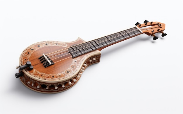 Beautiful Brown Sitar Isolated on White Background