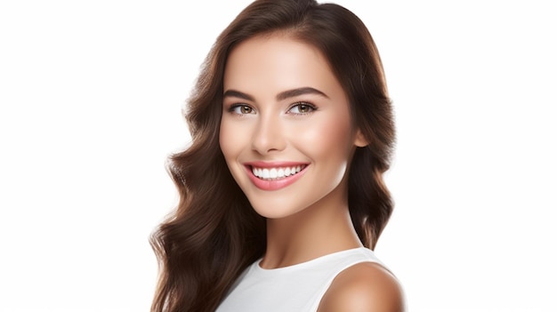 beautiful brunette model woman smiling with perfectly clean teeth stock photo dental background