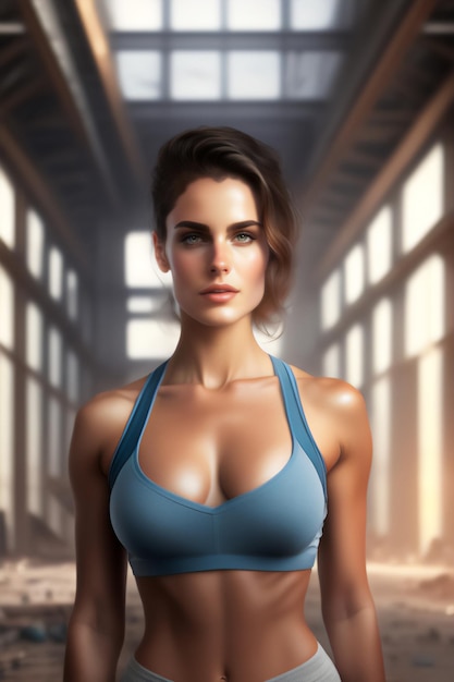 A beautiful brunette in skintight clothing in an abandoned shed Generative AI_16