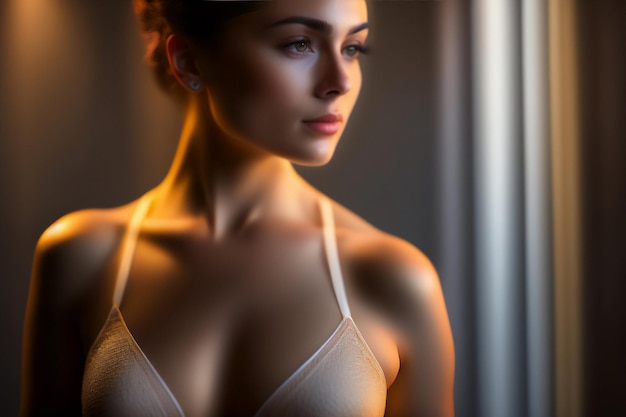 Foto una bellissima bruna che indossa lingerie durante un servizio fotografico in studio generative ai_2