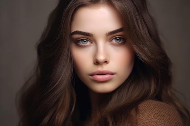 Photo beautiful brunette with natural makeup