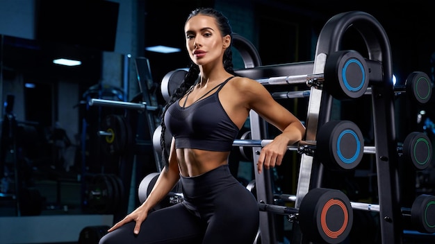 beautiful brunette woman at the gym
